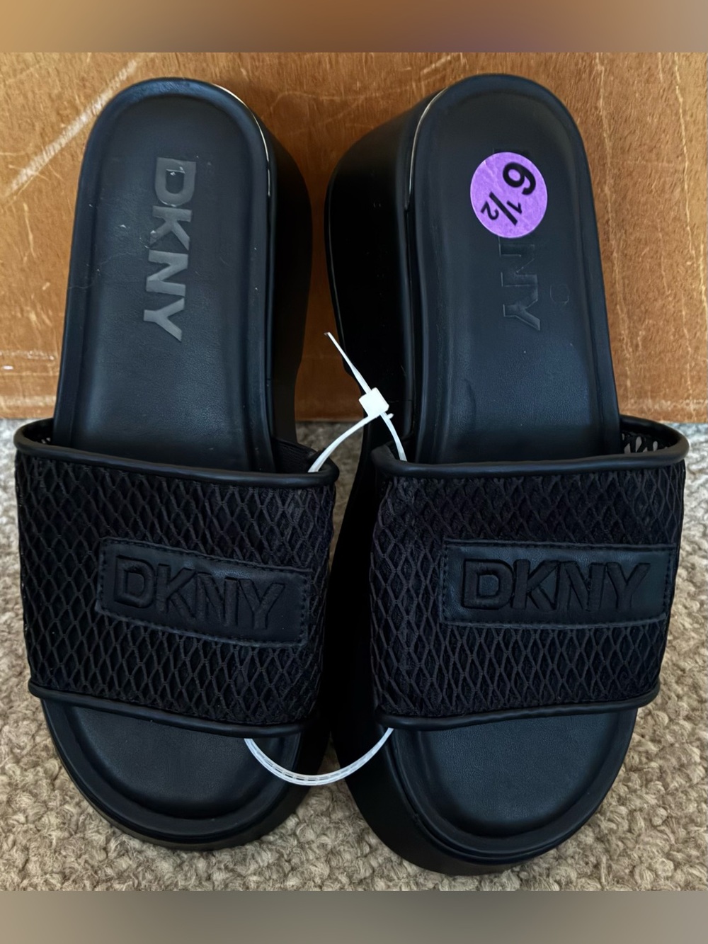 DKNYC Black Wedge Slide Sandals